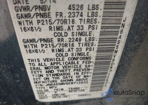 2014 Nissan Rogue Select S from USA, damaged, VIN JN8AS5MV8EW712833